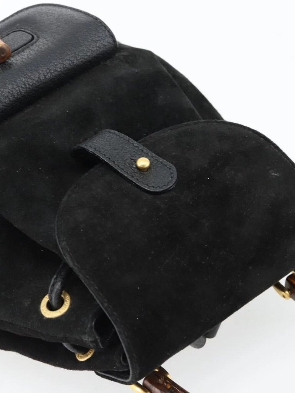 GUCCI Bamboo Backpack Suede Leather Black Auth BA6791 - Picture 6 of 15
